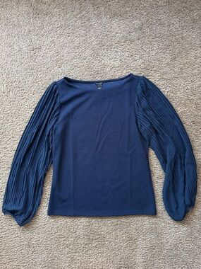 Ann Taylor Night Sky Pleated-Sleeve Blouse Size S